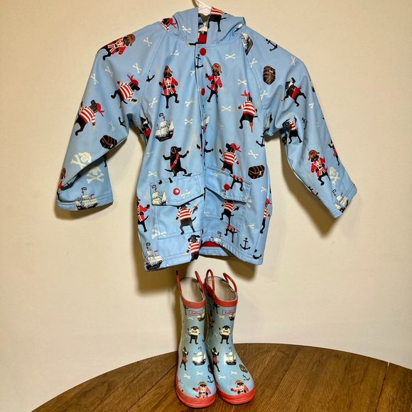 Hatley Other - Hatley Pirate Dogs Kids Waterproof Raincoat Size 5 & Boots Size 11 Set